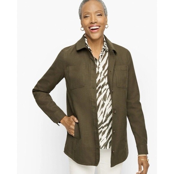 Talbots Plus Textured Shirt Jacket Army Green Shacket Fall Fashion Size 1X  214 - Picture 1 of 6